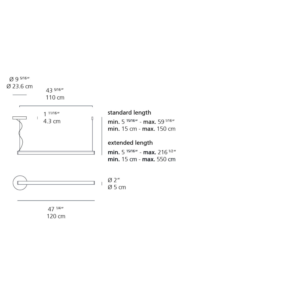 Artemide Alphabet of Light 35W 30K 80CRI Dim 2-Wire/0-10V White Linear 120 LED Suspension Light