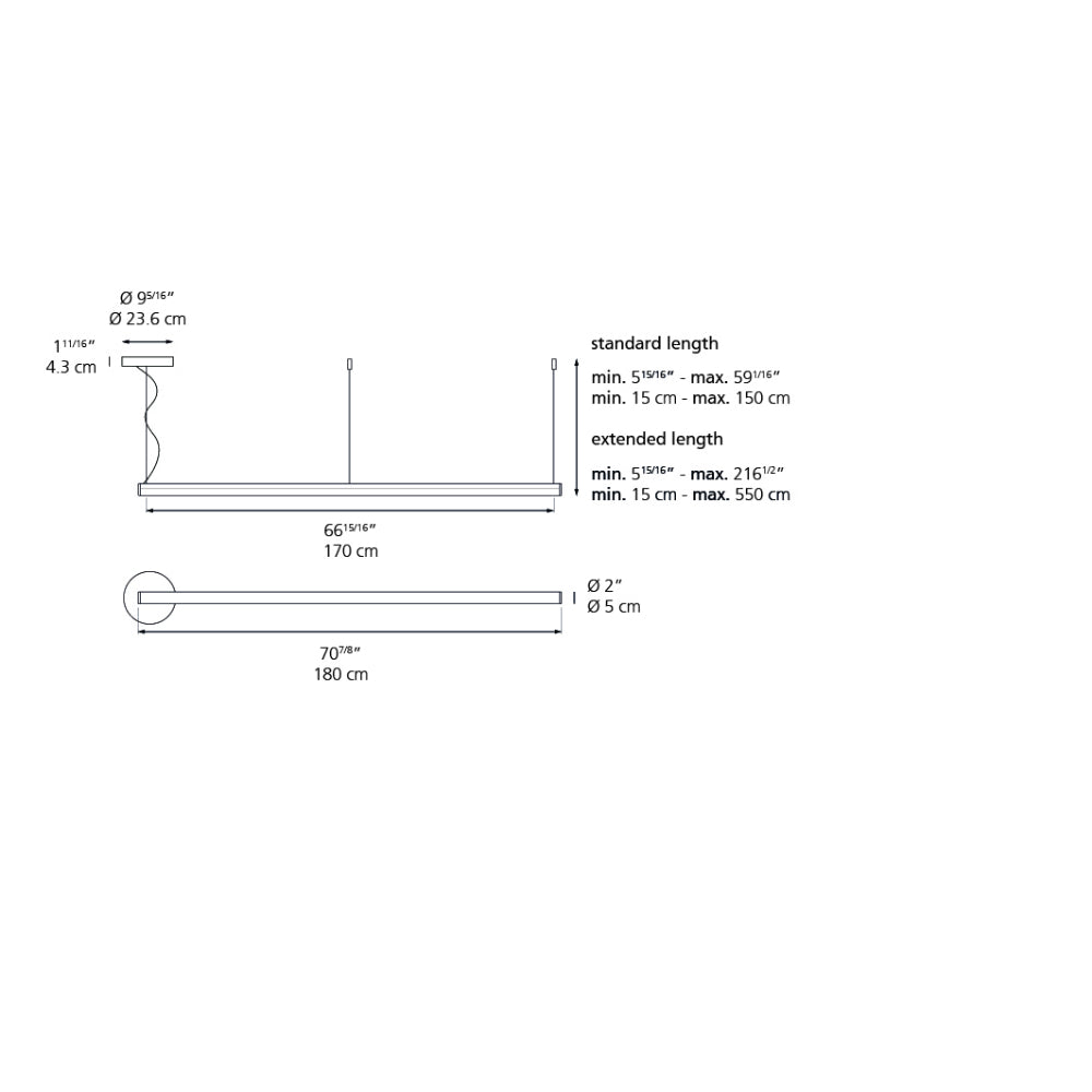 Artemide Alphabet of Light 50W 30K 80CRI Dim 2-Wire/0-10V White Linear 180 LED Suspension Light