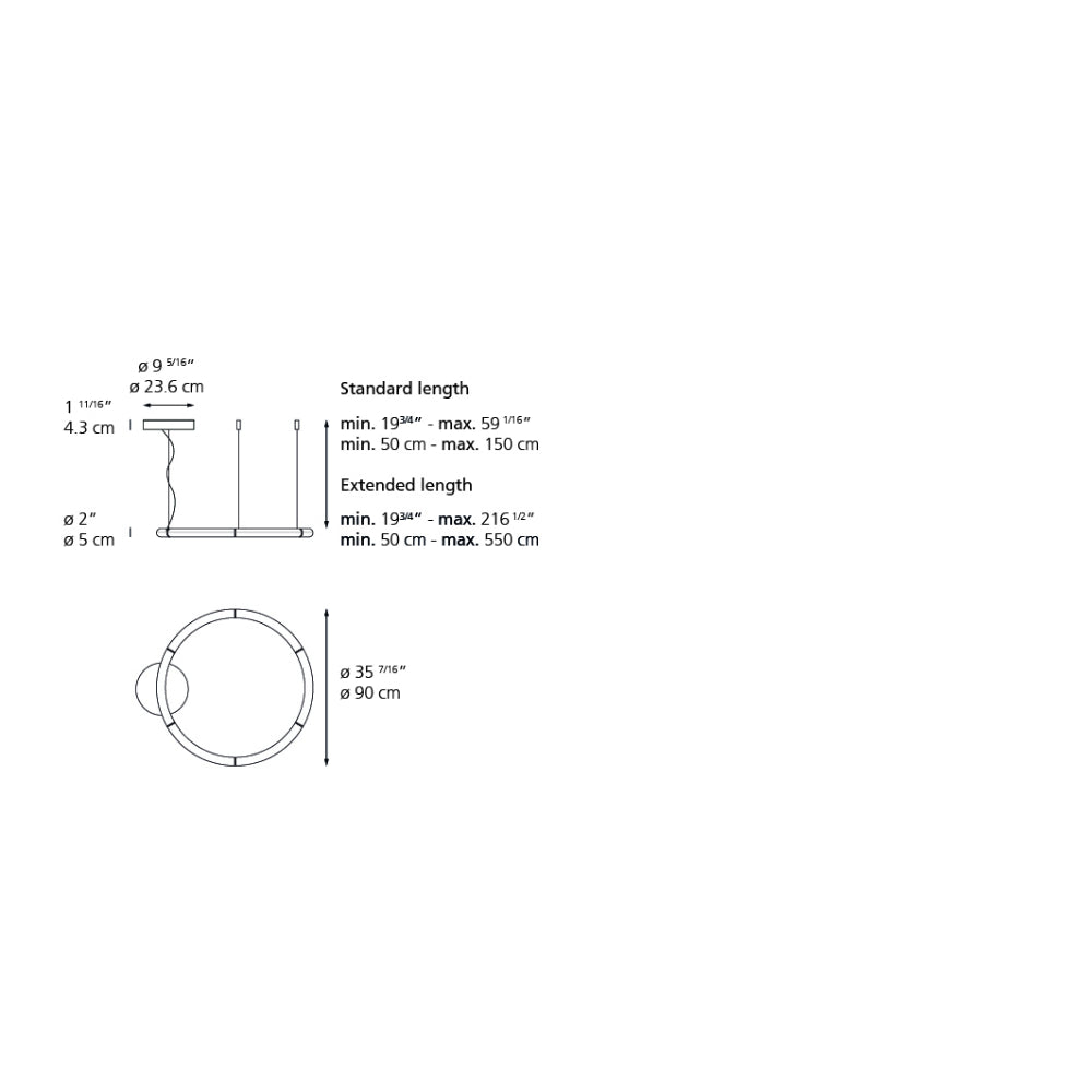 Artemide Alphabet of Light 55W 30K 80CRI Dim 2-Wire/0-10V White Circle 90 LED Suspension Light