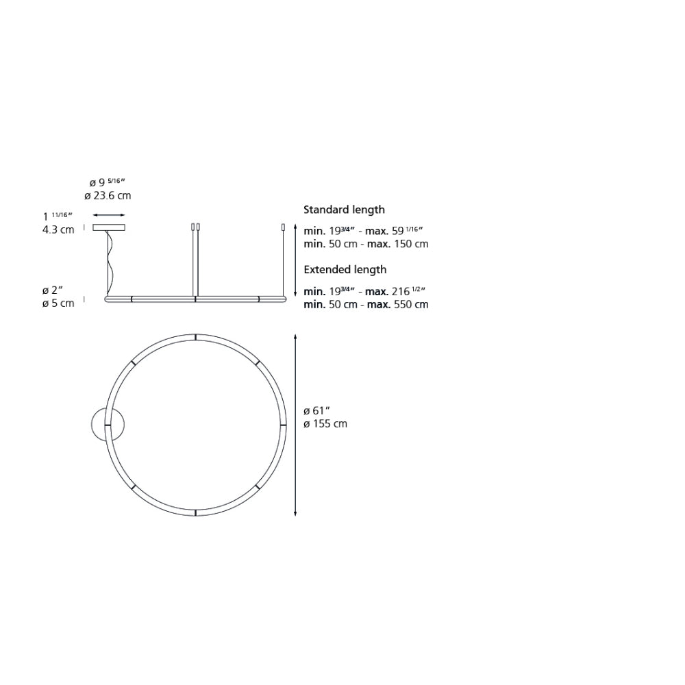 Artemide Alphabet of Light 98W 30K 80CRI Dim 2-Wire/0-10V White Circle 155 LED Suspension Light