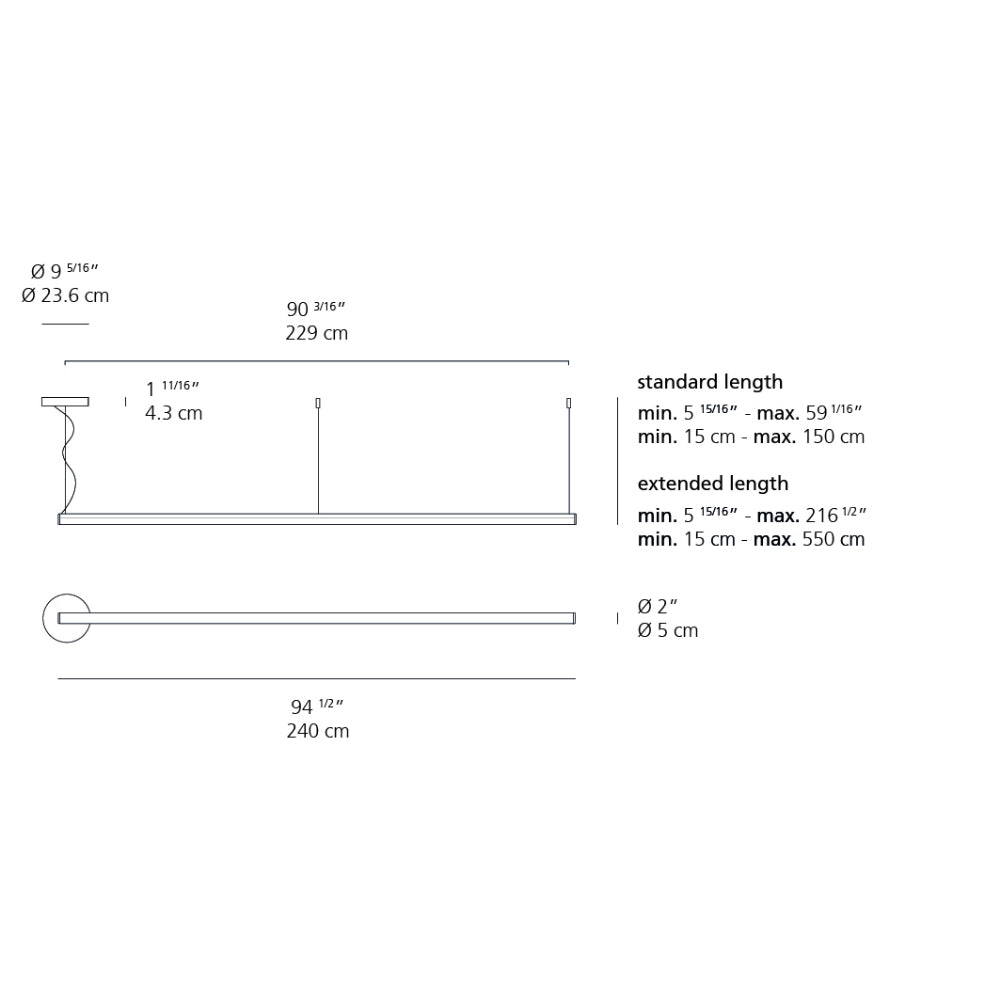 Artemide Alphabet of Light 68W 30K 80CRI Dim 2-Wire/0-10V White Linear 240 LED Suspension Light