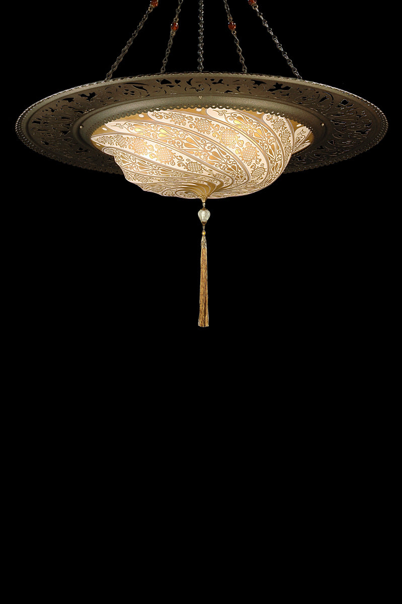 Fortuny G084SAC-2 Small Glass Scudo Saraceno Suspended with Metal Ring - 33"