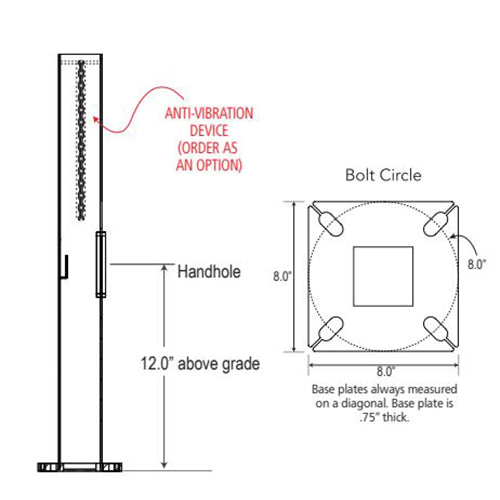 Advantage Environmental Lighting SSSQ Straight Steel Square Pole - 4" Pole Size, 25" Height, 11 Gauge Construction