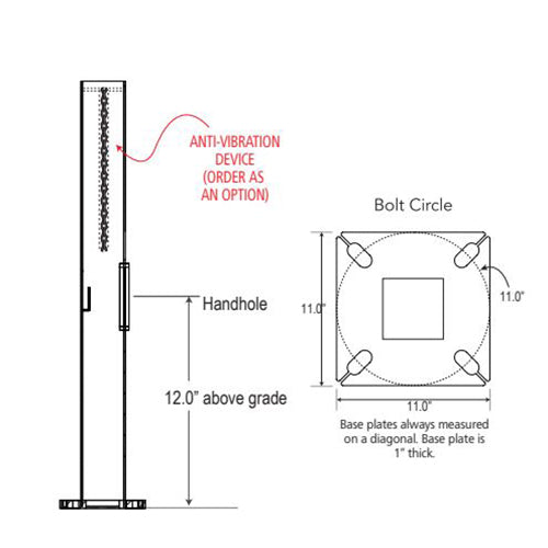 Advantage Environmental Lighting SSSQ Straight Steel Square Pole - 5" Pole Size, 25" Height, 7 Gauge Construction with 7 Gauge Reinforcement Shaft