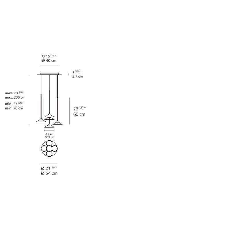 Artemide 0355038A Orsa 21 Inch 5X7W 2-Wire Dimmable Black Suspension LED Light - Seginus Lighting