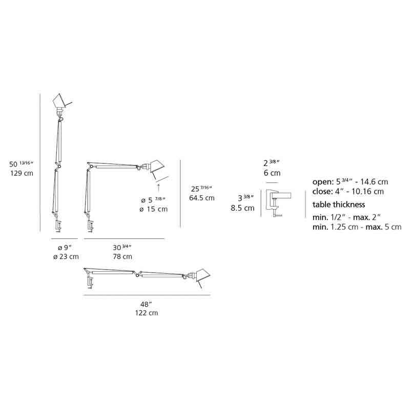 Artemide TOL0020 Tolomeo Classic 10W LED Aluminum Table Light with Clamp - Seginus Lighting