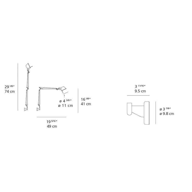 Artemide TOL1104 Tolomeo Classic 10W LED Aluminum Wall Light with S-Brackt - Seginus Lighting