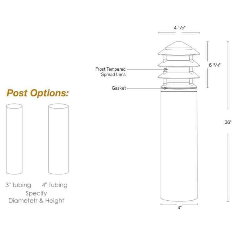 SPJ Lighting SPJ12-01B-CB4-3 6W LED  3 Inch Diameter Post Bollard