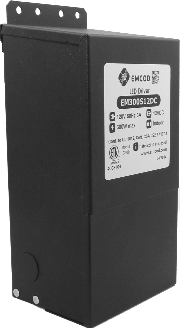 Emcod EM150S12AC Magnetic 120V To 12V 150W LED AC Driver Outdoor Phase cut Dimmable Black Steel Enclosure