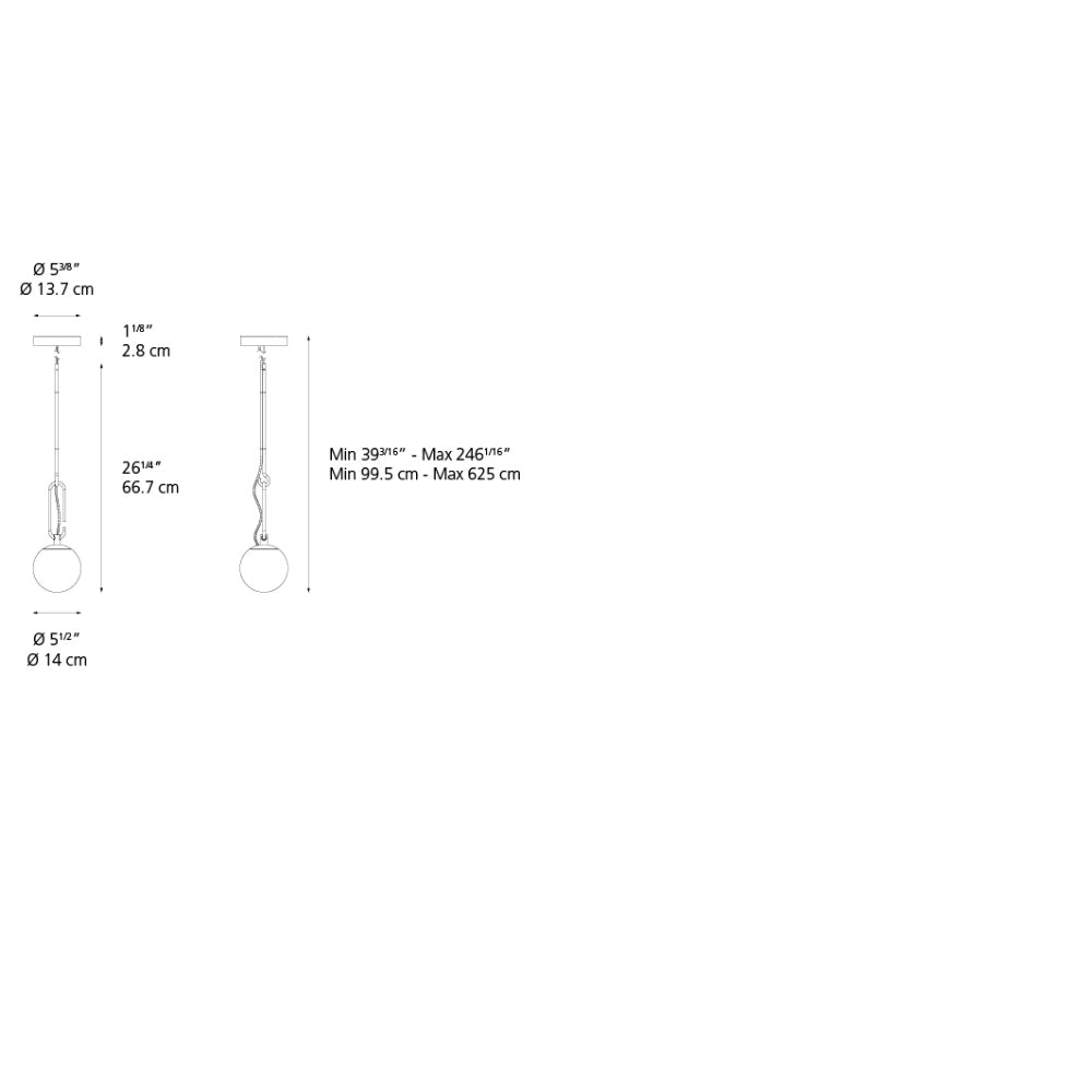 Artemide NH LED Max 5W E12 Gold Ext 20Ft 14 Suspension Light