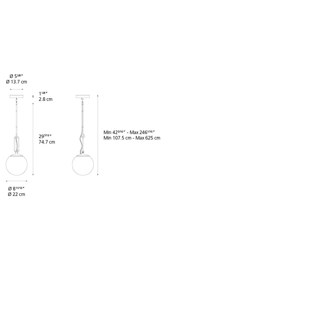 Artemide NH LED Max 15W E26 Gold Ext 20Ft 22 Suspension Light