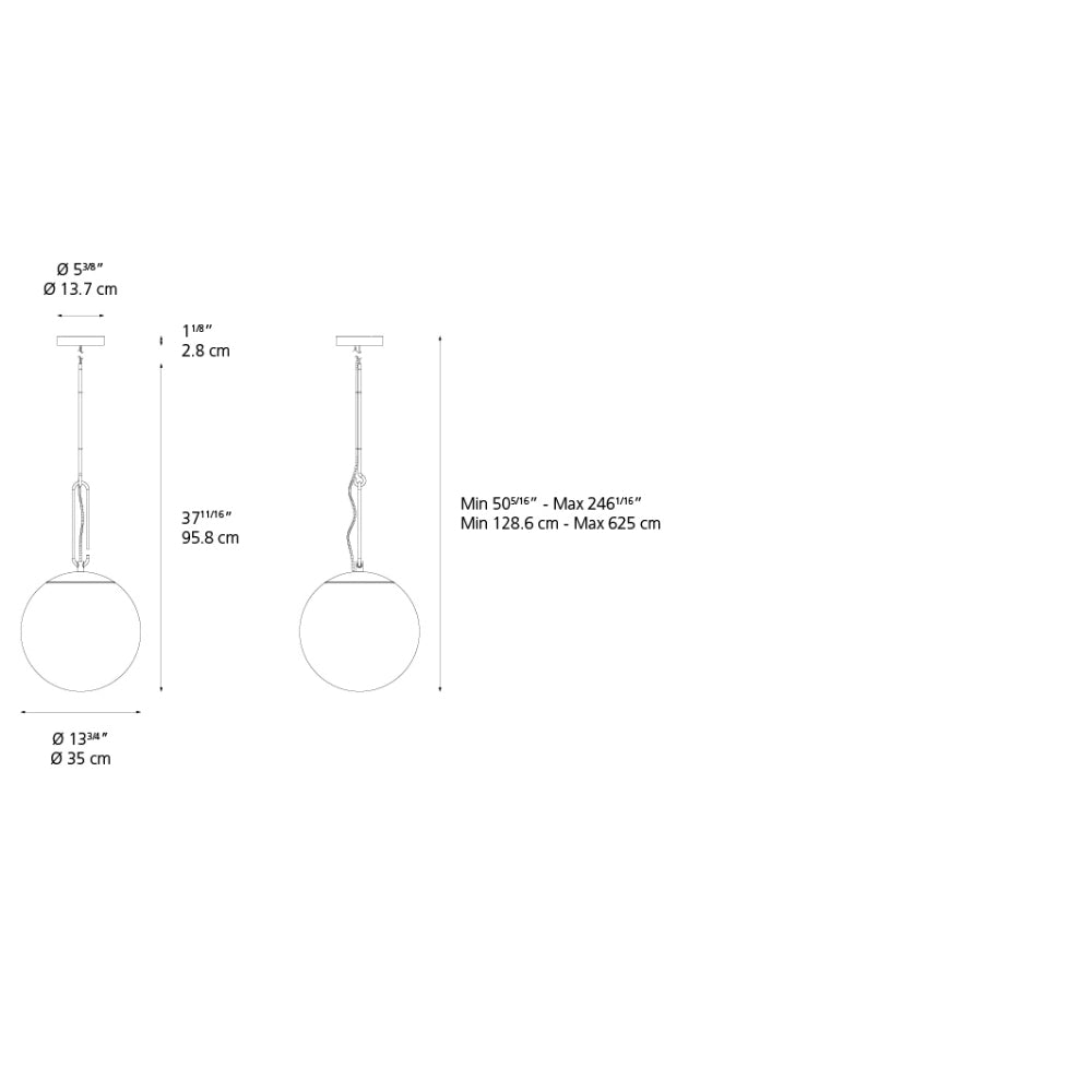 Artemide NH LED Max 20W E26 Gold Ext 20Ft 35 Suspension Light
