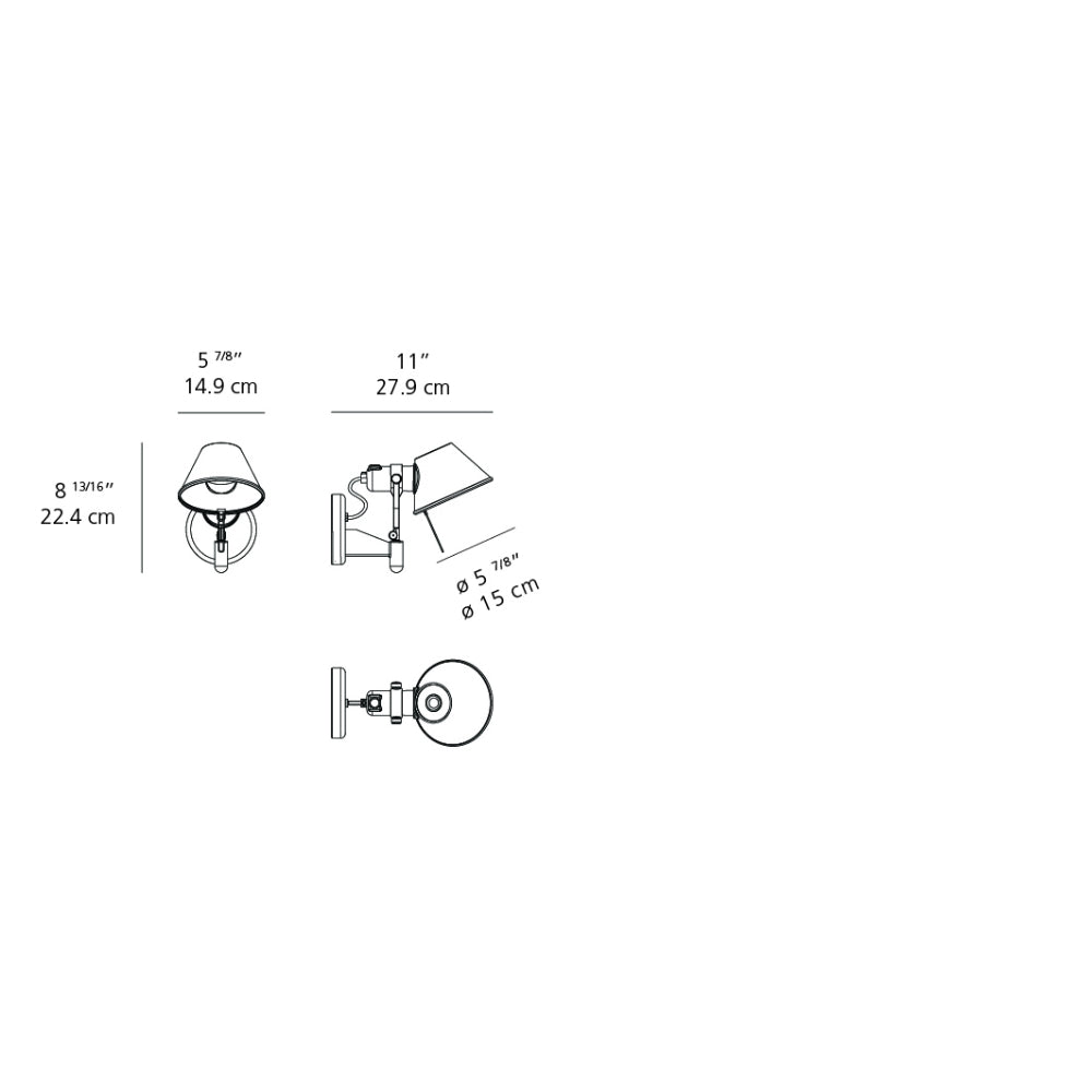 Artemide Tolomeo LED 10W 27K Aluminum W/O Switch Wall Spot Light