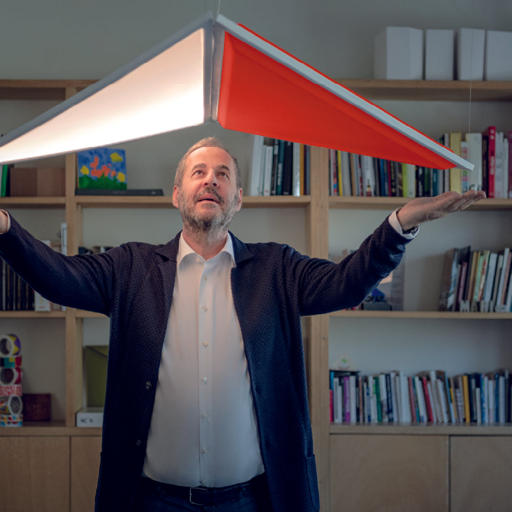 Artemide Flexia Light and Sound 48W 30K 90CRI 2-Wire/0-10V Dimmable HE Suspension Light with White Frame & Canopy