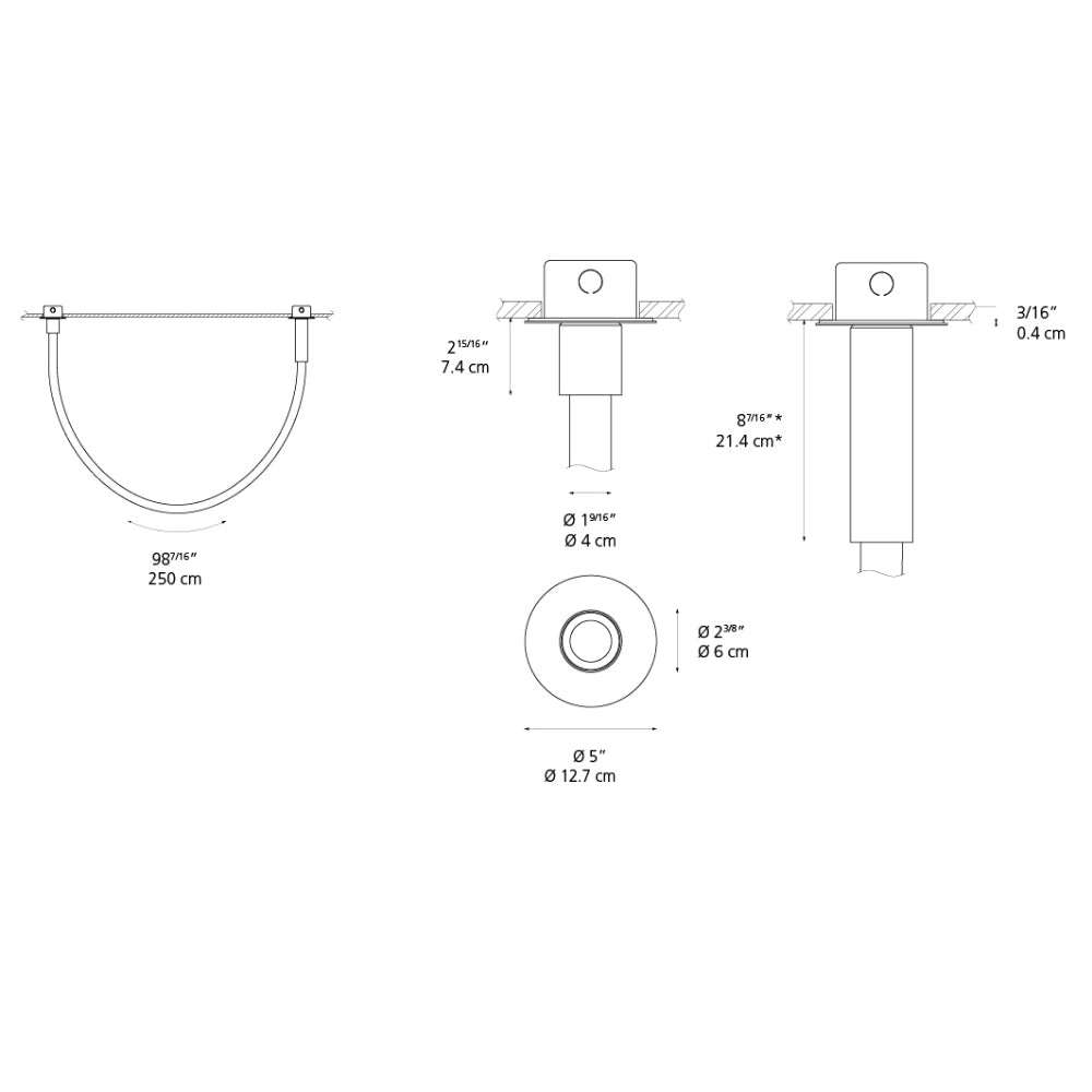 Artemide La Linea 40 98In (2.5M) LED 38W 30K 90CRI Non-Dim W/Surface Canopy & Driver White UNV Ceiling Light