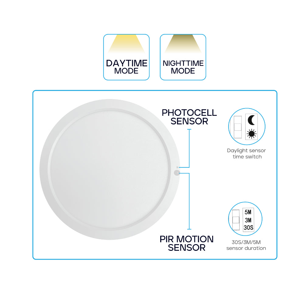 Luxrite 15" Adjustable Bi-Level PIR & Photocell Sensor Slim - CCT Selectable Additional Image 1