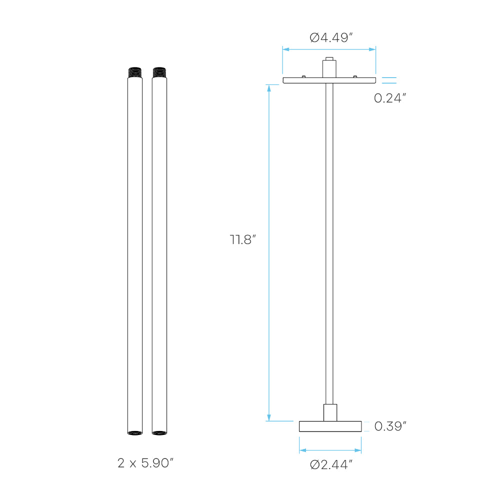 Luxrite 2.5" Cylinder System - Surface Mount 1' Screw-In Stem Additional Image 3