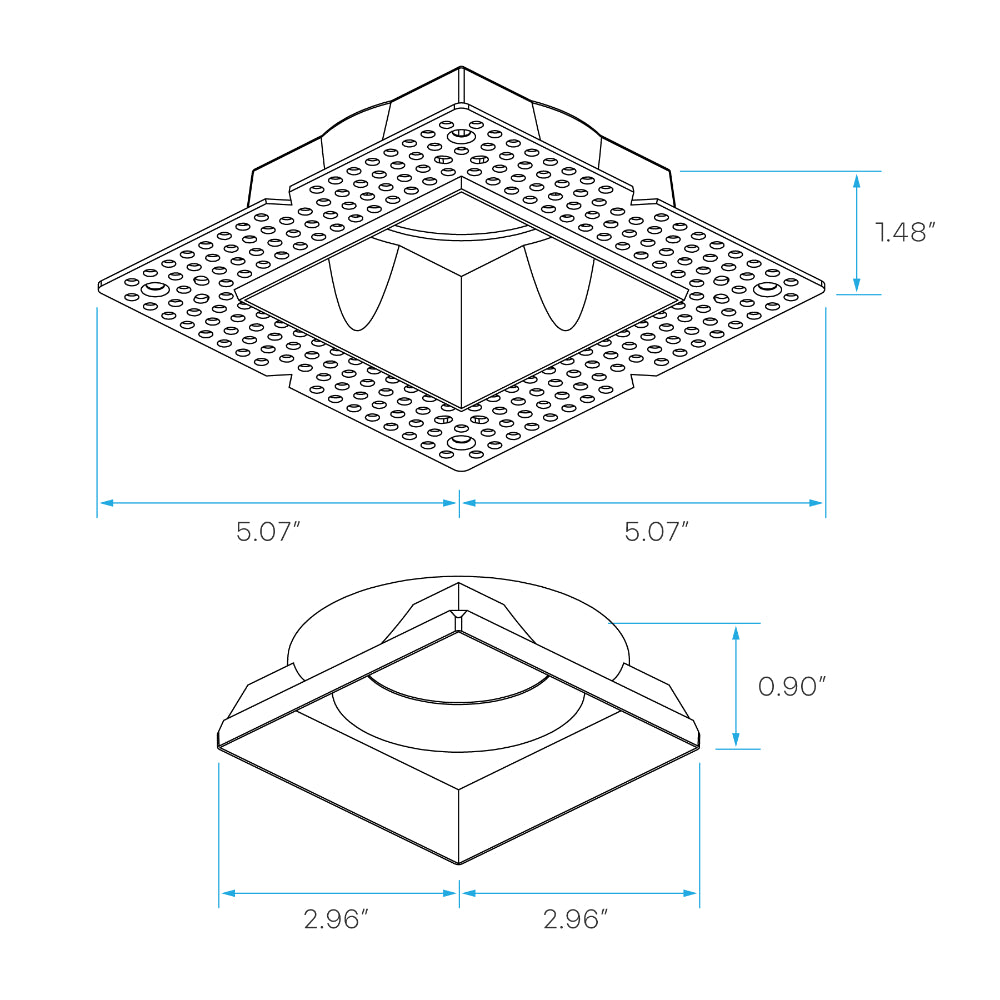 Luxrite 3" Regressed Trimless Push N' Lock Square Mesh Additional Image 2