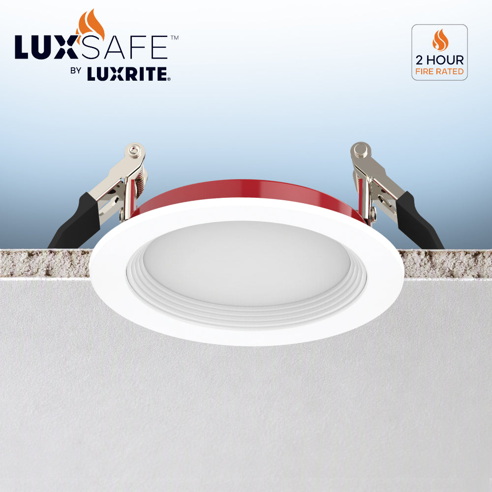 Luxrite 4" Fire Rated Step Baffled Canless Spotlight - 5CCT Selectable