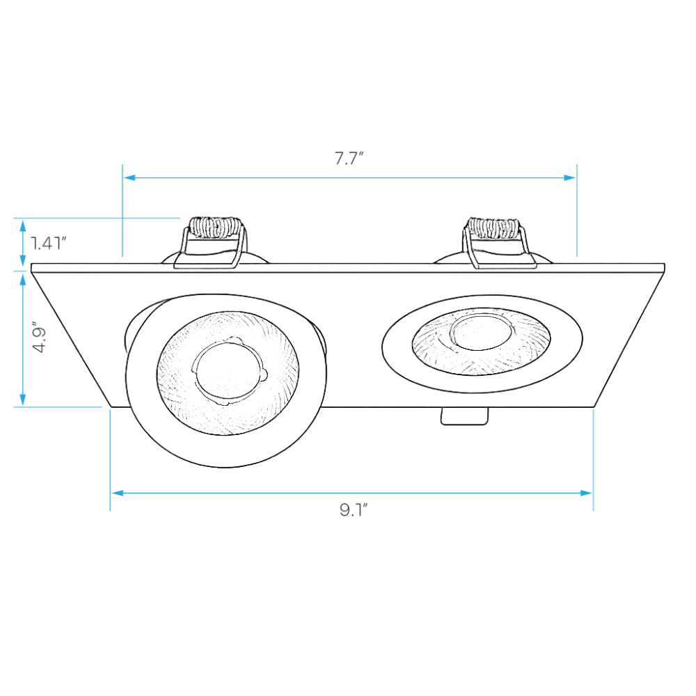 Luxrite 4" Recessed Floating Gimbal - 5 CCT Selectable Square Trim 2-Head Additional Image 1