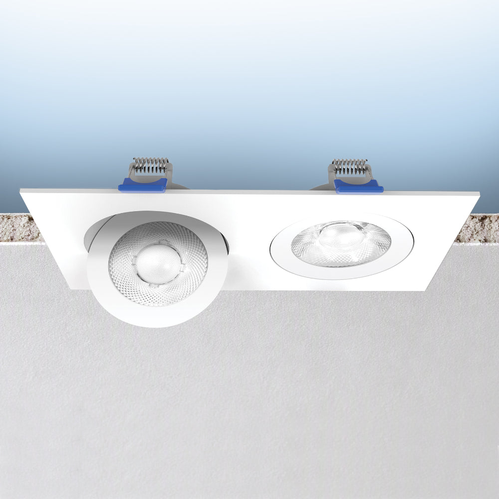 Luxrite 4" Recessed Floating Gimbal - 5 CCT Selectable Square Trim 2-Head