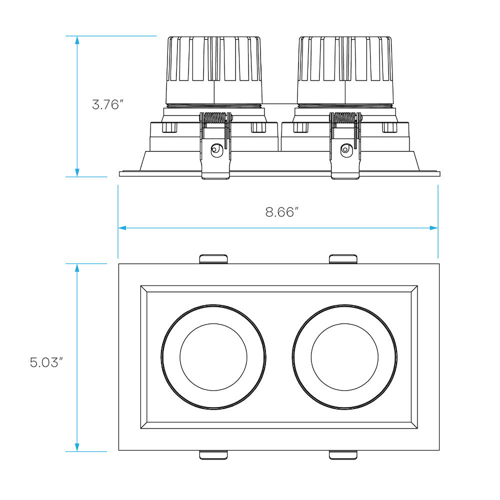 Luxrite Omni2 - Two Head Regressed Multi-Head Gimbal 5CCT Selectable - Dual Dimming/Universal Voltage Additional Image 3