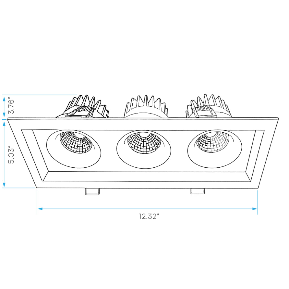 Luxrite Omni3 - Three Head Regressed Multi-Head Gimbal 5CCT Selectable - Dual Dimming/Universal Voltage Additional Image 1