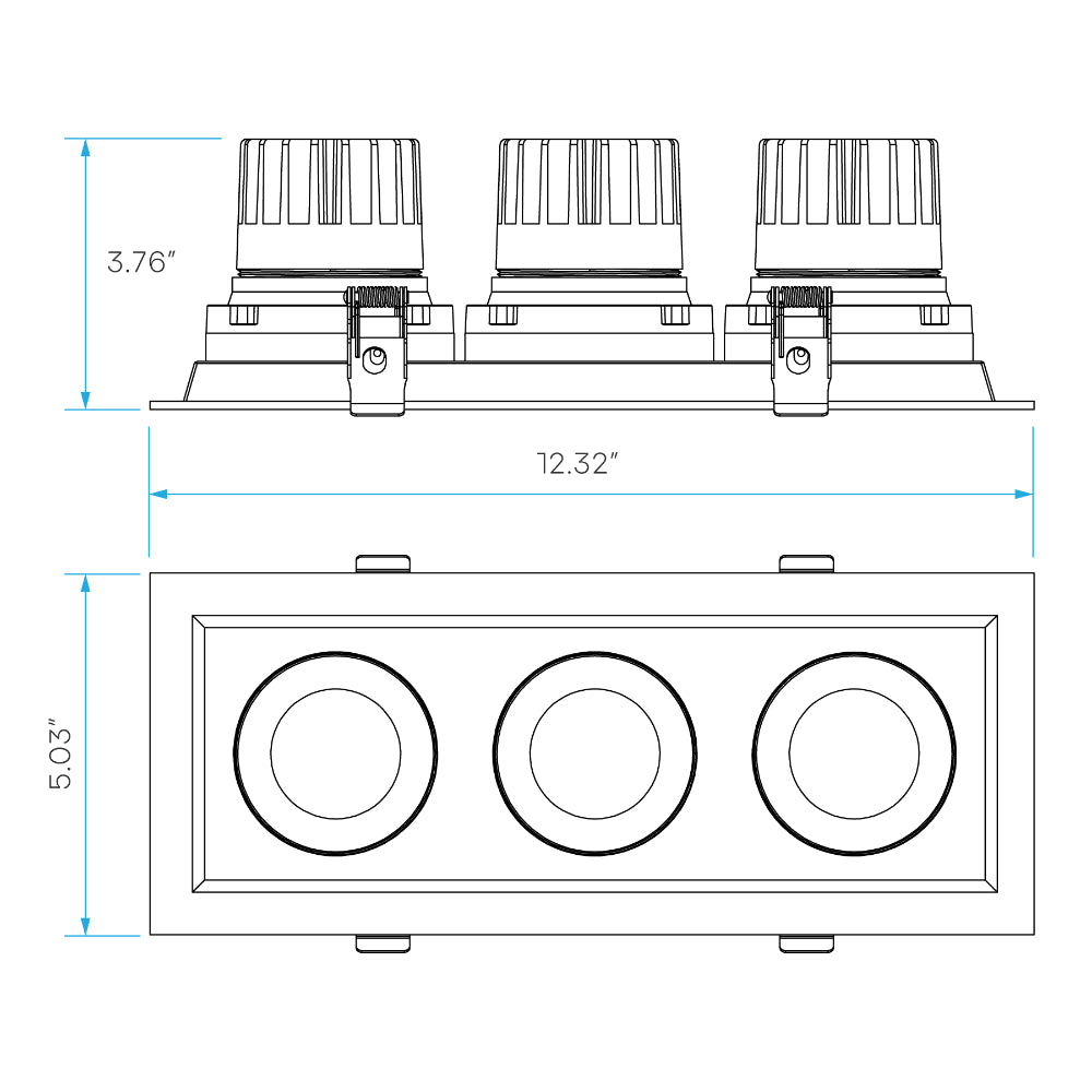 Luxrite Omni3 - Three Head Regressed Multi-Head Gimbal 5CCT Selectable - Dual Dimming/Universal Voltage Additional Image 3