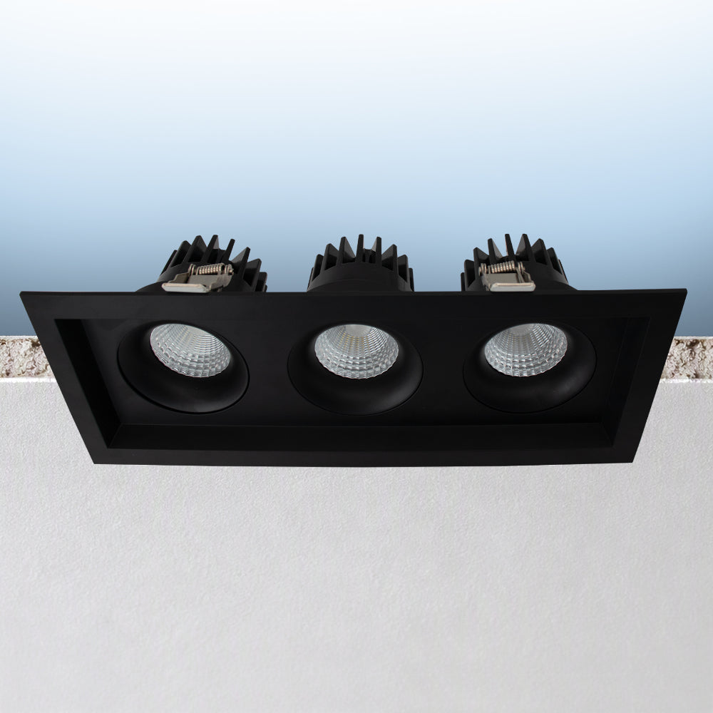 Luxrite Omni3 - Three Head Regressed Multi-Head Gimbal 5CCT Selectable - Dual Dimming/Universal Voltage
