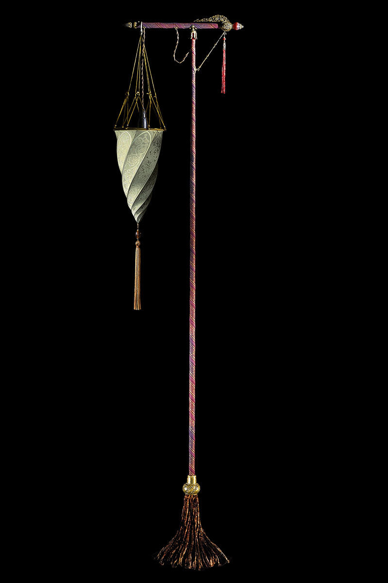 Fortuny 174-ST-1 Floor Lamp Decorated Silk Shade - 68 1/2" - Seginus Lighting
