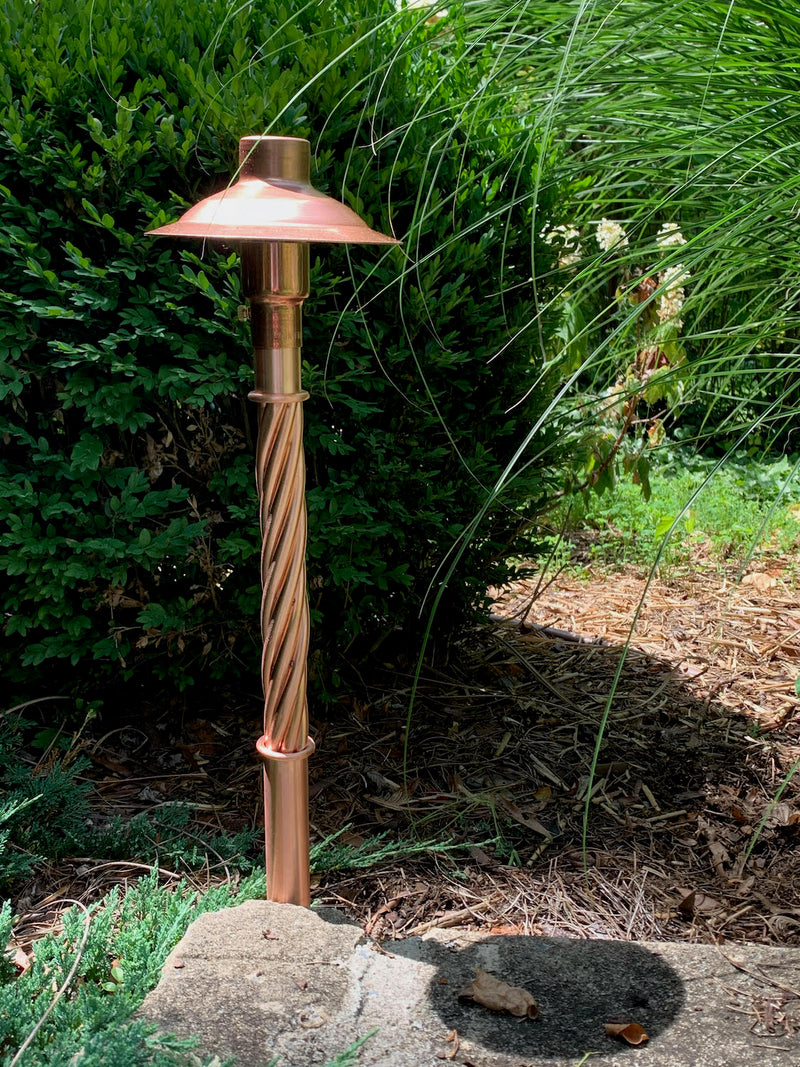 CopperMoon CM.750-10 12V Copper 11" Path Light Top, 20" Twisted Rope Stem