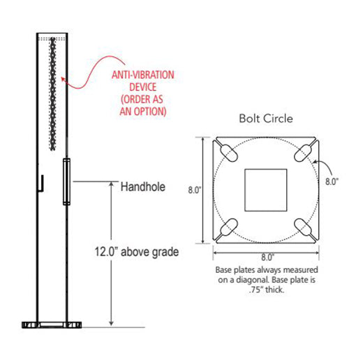 Advantage Environmental Lighting SSRD Straight Steel Round Pole - 3" Pole Size, 20" Height, 11 Gauge Construction