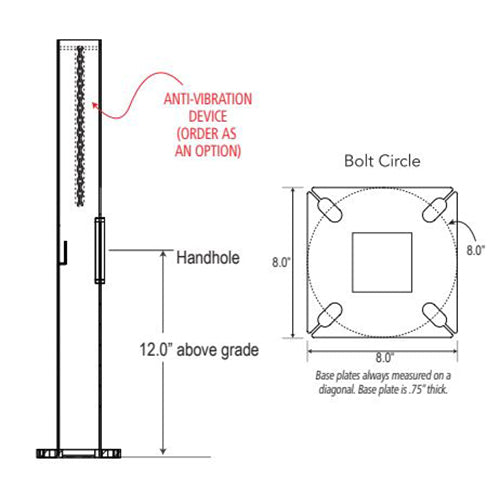Advantage Environmental Lighting SSRD Straight Steel Round Pole - 4" Pole Size, 20" Height, 11 Gauge Construction