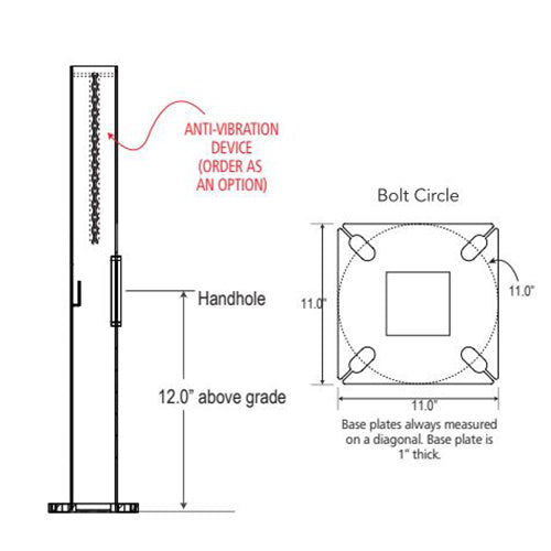 Advantage Environmental Lighting SSRD Straight Steel Round Pole - 5" Pole Size, 20" Height, 11 Gauge Construction