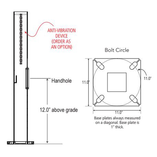 Advantage Environmental Lighting SSRD Straight Steel Round Pole - 5" Pole Size, 30" Height, 7 Gauge Construction