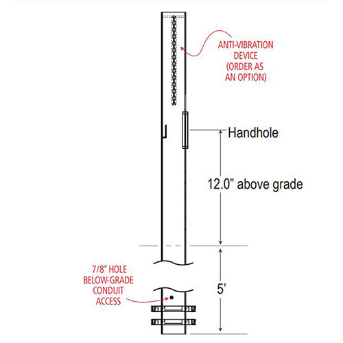 Advantage Environmental Lighting SSRDDB Straight Steel Round Direct Burial Pole - 5" Pole Size, 20" Height, 11 Gauge Construction