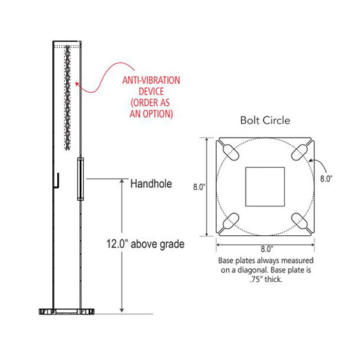 Advantage Environmental Lighting SSSQ Straight Steel Square Pole - 4" Pole Size, 20" Height, 7 Gauge Construction