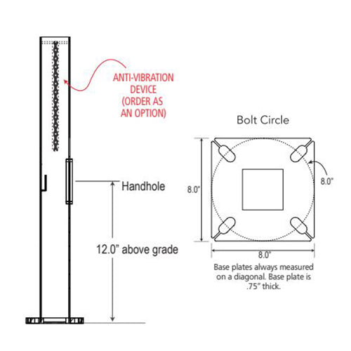 Advantage Environmental Lighting SSSQ Straight Steel Square Pole - 4" Pole Size, 25" Height, 7 Gauge Construction
