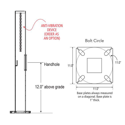 Advantage Environmental Lighting SSSQ Straight Steel Square Pole - 4" Pole Size, 30" Height, 7 Gauge Construction