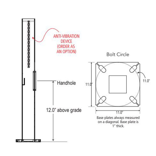 Advantage Environmental Lighting SSSQ Straight Steel Square Pole - 5" Pole Size, 20" Height, 7 Gauge Construction