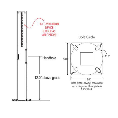 Advantage Environmental Lighting SSSQ Straight Steel Square Pole - 6" Pole Size, 35" Height, 7 Gauge Construction