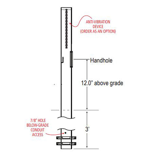 Advantage Environmental Lighting SSSQDB Straight Steel Square Direct Burial Pole - 4" Pole Size, 15" Height, 11 Gauge Construction