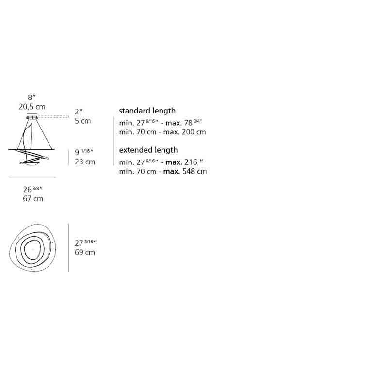 Artemide 1256 Pirce 2-Wire Dimmable 28W LED Mini White Suspension Light - Seginus Lighting