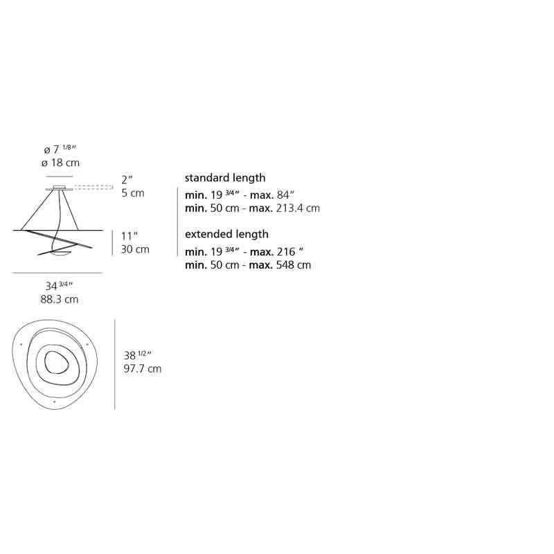 Artemide 1254 Pirce 2-Wire Dimmable 28W LED White Suspension Light - Seginus Lighting