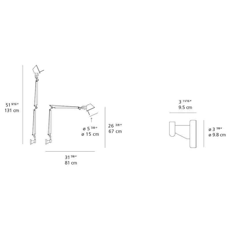 Artemide TOL1110 Tolomeo Classic 12W LED Aluminum Wall Light with S-Brackt - Seginus Lighting