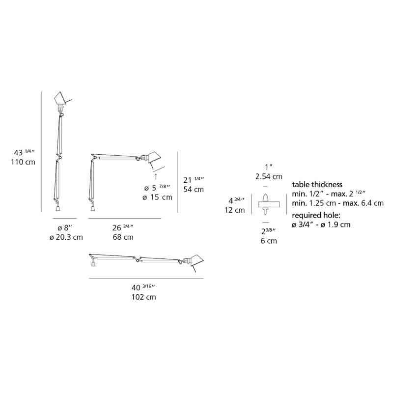 Artemide TOL006 Tolomeo Mini Max 100W E26 Aluminum Table Light with In-Set Pivot - Seginus Lighting