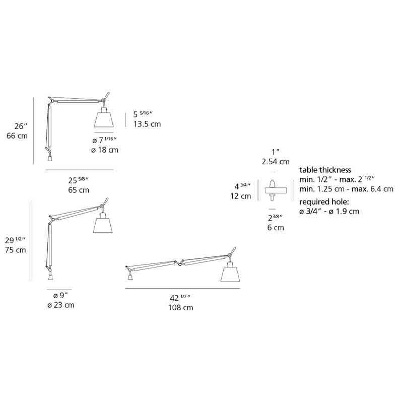 Artemide TLS00 Tolomeo Max 75W E26 Aluminum Table Light with In-Set Pivot - Seginus Lighting