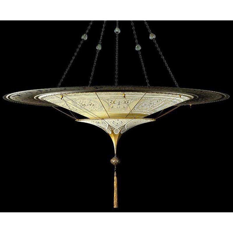 Fortuny 125-SHC-1 Scheherazade 2 Tier in Decorated Silk with Metal Ring Suspended - 49-1/4"