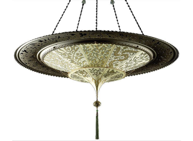 Fortuny 125-SHC-1 Scheherazade 2 Tier in Decorated Silk with Metal Ring Suspended - 49-1/4"